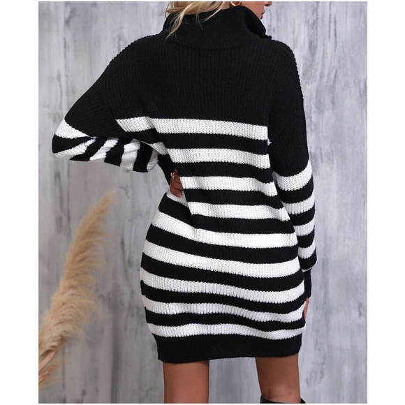 Cozy Color Block Stripes Zipper Sweater Dress - Picture 12 of 12